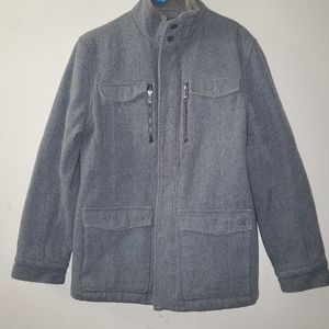 Calvin Klein Jacket Mens Small Wool Blend Coat Gray Full Zip And Snap Button